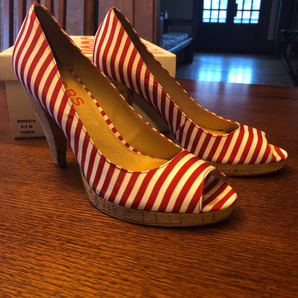 KORS Michael KORS Striped Peep Toe Red/White Heels